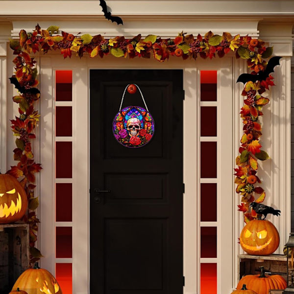 Halloween Dödskalle Dörrskylt | Akryl Spöklik Skelettskylt | Halloween Festartiklar för Trädgård, Veranda, Balkong, Entrédörr, Prydnader