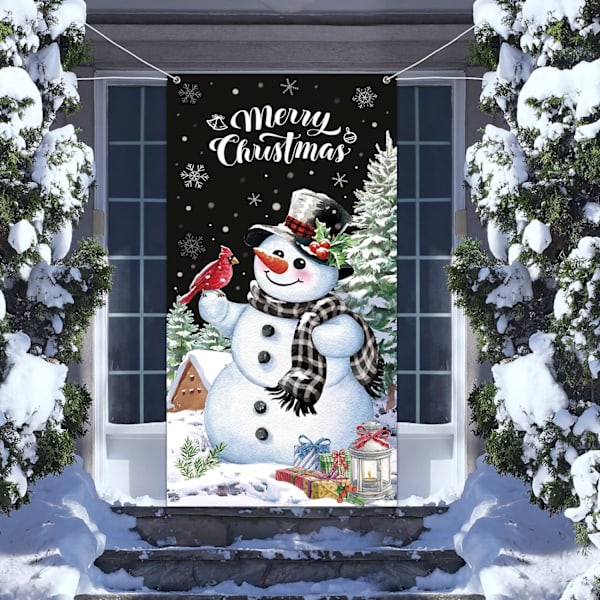 Jultomte dörrskydd God Jul dörrdekorationer Vinter snögubbe bakgrund banderoll för ytterdörr veranda jul