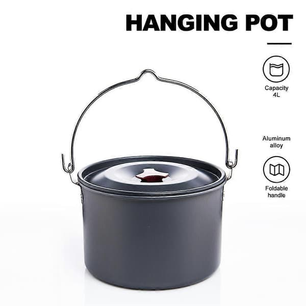 4L campinggryta i aluminiumlegering - Utomhusköksutrustning med förvaringsväska för vandring, picknick, backpacking