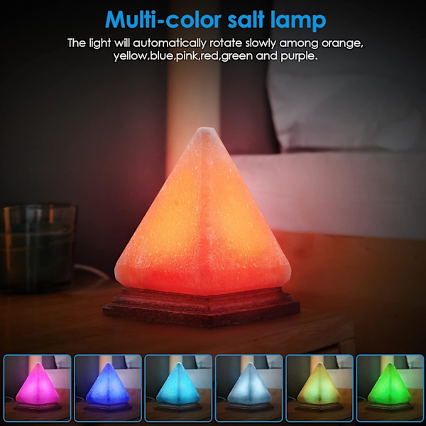 Nyeste versjon pyramidesaltlampe, 8 farger skiftende Himalaya saltlampe krystall steinlampe, USB saltlampe, stue, kontor hjemmedeko yogagave
