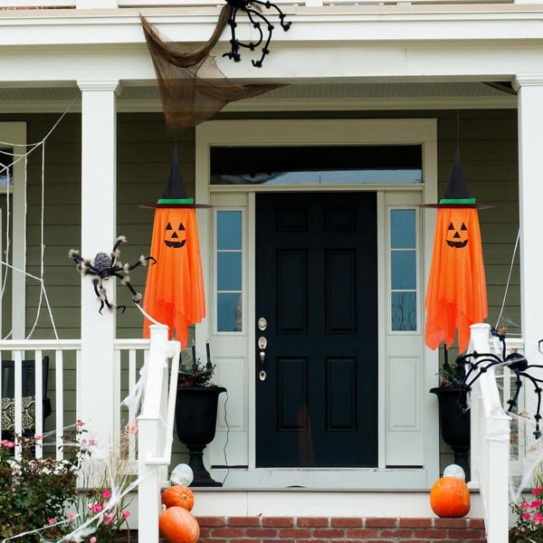 Pumpan med häxhatt - Förinstallerad Halloween-dekorationshäxa Spökpumpan, Utomhus/inomhus hängande prydnader för festgård dörr fönster träd veranda