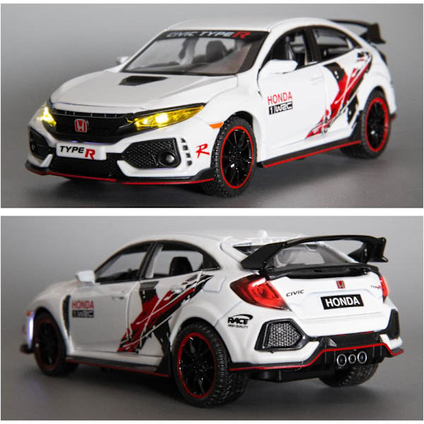 Diecast-auto 1/32 Honda Civic Type-R -malliauto, vetäytyvä leluauto valoilla ja äänillä, malliajoneuvot