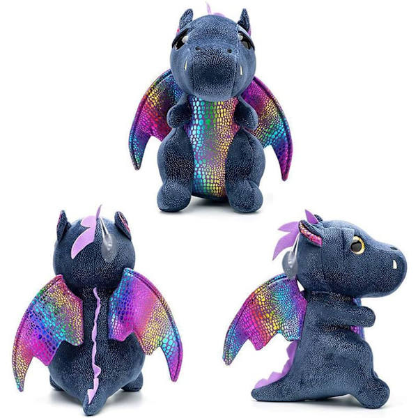 Sød drage plysdyr - blød bamse gave til piger og drenge - fødselsdage, jul, Thanksgiving (drage, sort, 25 cm)