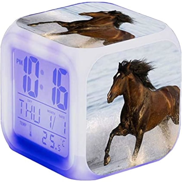 Hästväckarklocka - Djurlarm - LED - Med nattljus - Glödande - Med ljusdisplay - Födelsedagspresent till barn