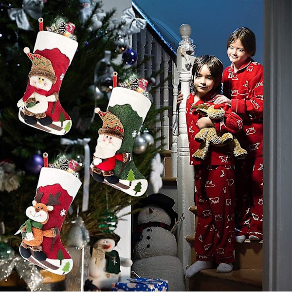 Julestrømper, 46 cm Store Strømper Sett Med 3 Julefigurer Julenissen, Snømann, Reinsdyr 3D Plysj Juletre Hjemmedekorasjoner Og Festtilbehør