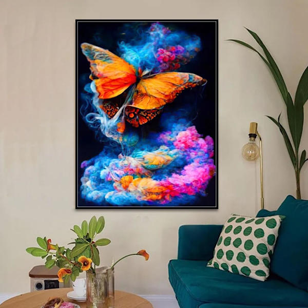 5D DIY Diamantmålningssatser, Runda Full Drill Fjäril Diamantkonstsatser för Vuxna Nybörjare, Perfekt för Hemväggsdekor och Present(Stygn, 12x16 tum)