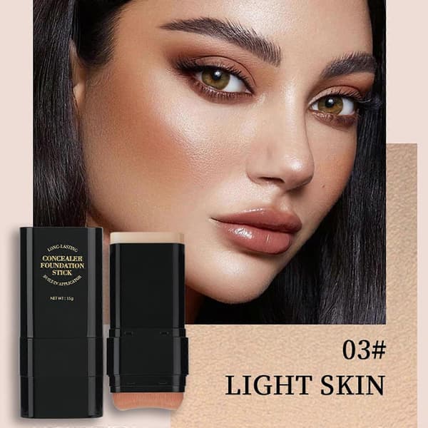 Dubbelsidig Foundationstick och Återfuktande Concealer för Ljus Hud, Full Täckning, Resevänlig