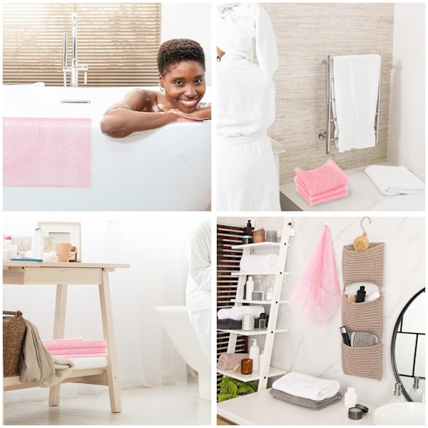 2-pakning nettsvamp, bade- og kroppseksfoliering, ryggskrubb for mykere hud Pink 30*80cm
