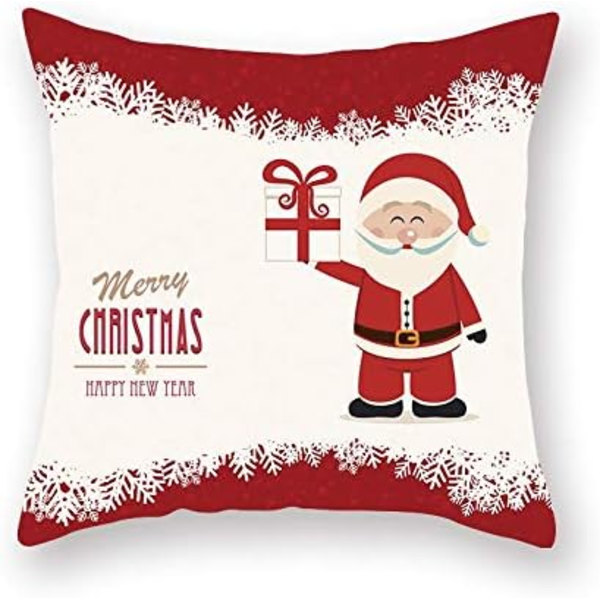 4 stk. Merry Christmas pudebetræk Julemand gaver firkantede pudebetræk linned lynlås pudebetræk (18x18 tommer)