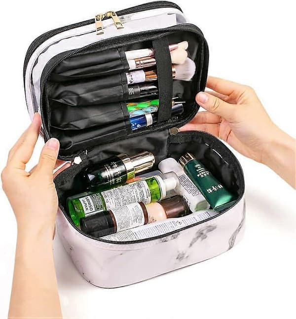 Makeuptaske Kosmetiktaske 3 stk. Marmor Makeuptaske Sæt Rejse Makeuptasker til kvinder PU Læder Makeuptaske Makeuppung