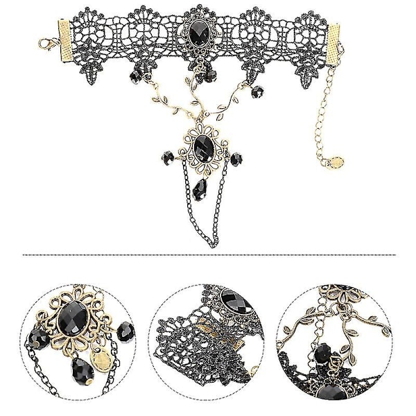 Halloween Spetsarmband Gothic Armband Justerbar Konstgjord Kristall
