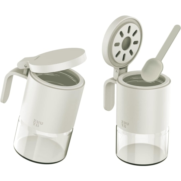 Glas kryddburkar fuktbeständiga kryddbehållare med sked 2-delad set 10 oz/300 ml kryddflaska för kökssalt, socker, peppar, cayennepeppar