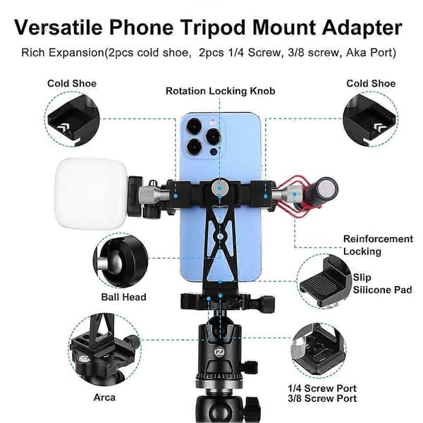 Metall telefonstativfeste med Arca Prot Cold Shoe 360° kulehode mobiltelefonstativadapter
