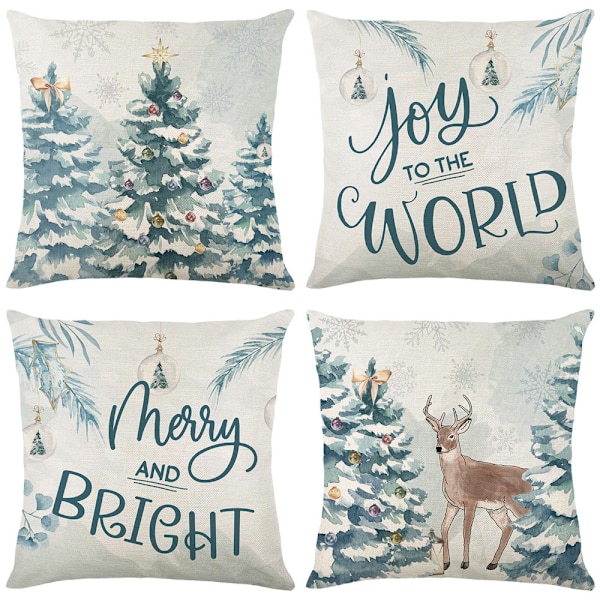 Jul kuddfodral jultomten snögubbe kasta kuddfodral glatt ljus låt det snöa kuddfodral, 18 x 18 tum, 4-pack