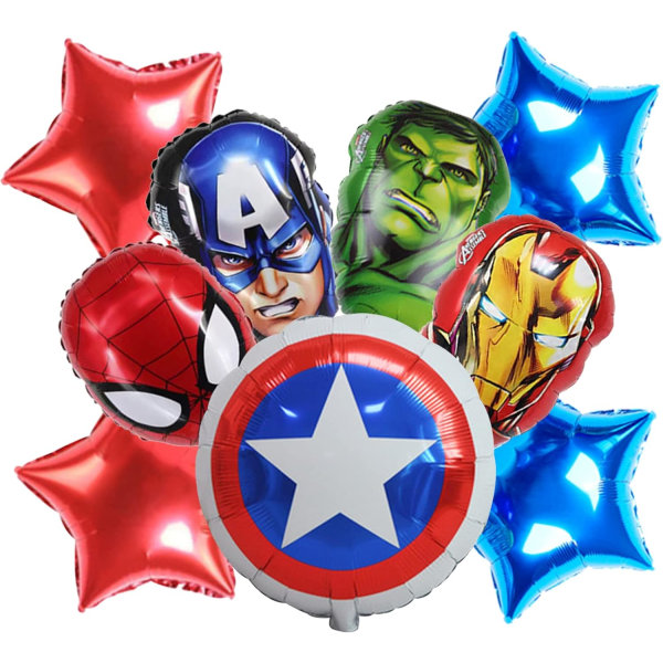 9 st Marvel Avengers-ballonger, Wopin- Återanvändbara Marvel Superhero-folieballonger, Marvel Avengers-festdekorationer, för barnfödelsedag