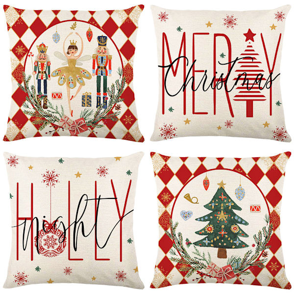 Jul kuddfodral jultomten snögubbe kasta kuddfodral glatt ljus låt det snöa kuddfodral, 18 x 18 tum, 4-pack