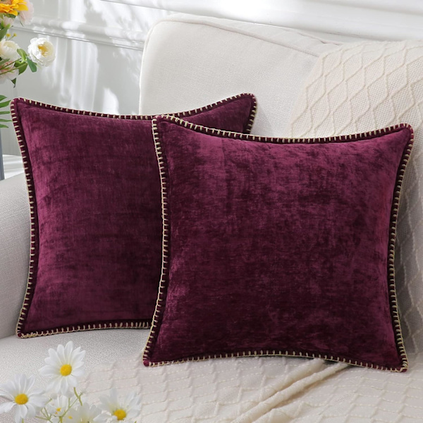 Chenille Mjuka Överkast Kuddfodral 18x18 Set om 2, Gårdshus Sammet Kuddfodral, Dekorativa Kvadratiska Kuddfodral med Sydd Kant