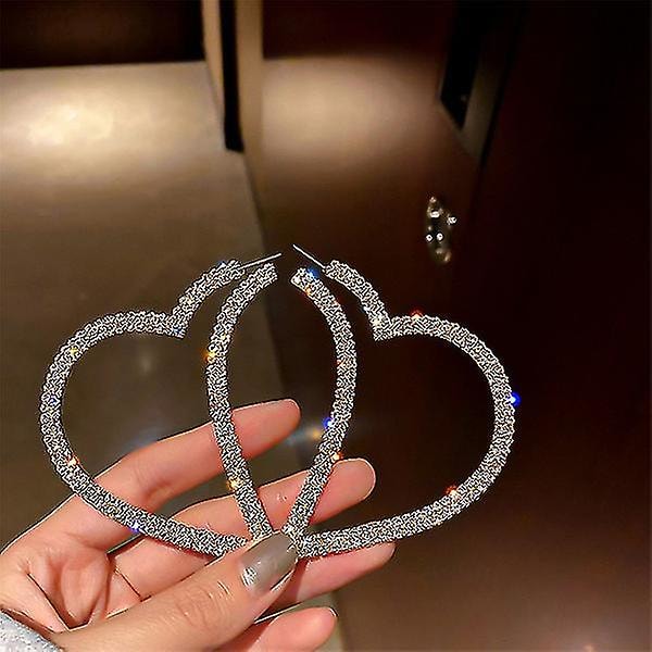 Stora Hjärta Kristall Högörhängen För Kvinnor Bijoux Geometriska Strass Statement Smycken Presenter Guld