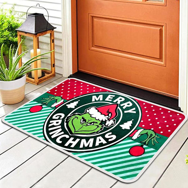 Grön jul dörrmatta - halkfri jul dörrmatta snöflinga tro entrématta utomhusmatta för vardagsrum kök, 31,5x19,7 tum