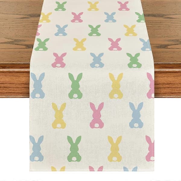 Green Pink Rabbit Easter Table Runner 13x72 Inch, Spring Kitchen Dining Room Decor for Home Party Decoration
