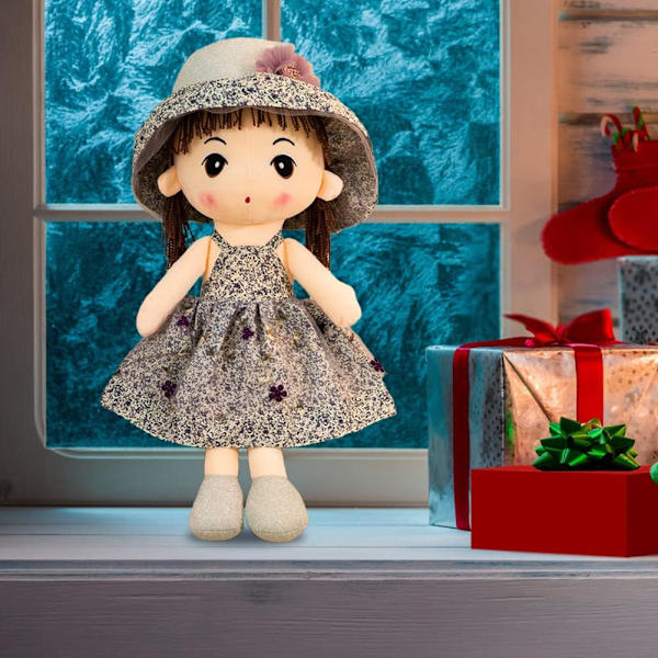 Mjuk plyschdocka 0-5 år flicka mjuk trasa docka med kläder och hår, söt docka babyflicka presenter för barn leksaker plysch textil docka, grå