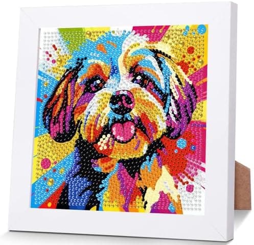 bleihum Hund Diamantkunstsett for barn 8-12 år med ramme (7x7 tommer)