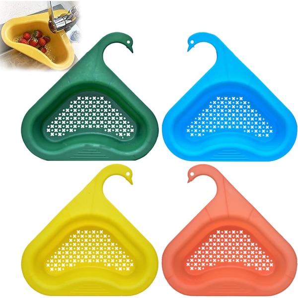 4-pack kitchen sink swan drain rack, multifunctional kitchen triangle sink colander swan drain basket for hanging on faucet suitable for all sinks