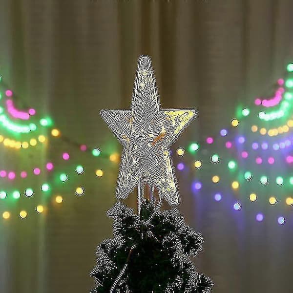 Christmas Tree Star with 10 LED Lights and Power Plug - Illuminated Christmas Tree Star in Warm White - Christmas Tree Star