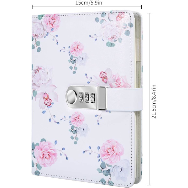 A5 Kreativ Kodeordslås Dagbog, PU Læder Journal med Kombinationslås Kodeord Notebook Låsning Personlig Dagbog (Stil 2)