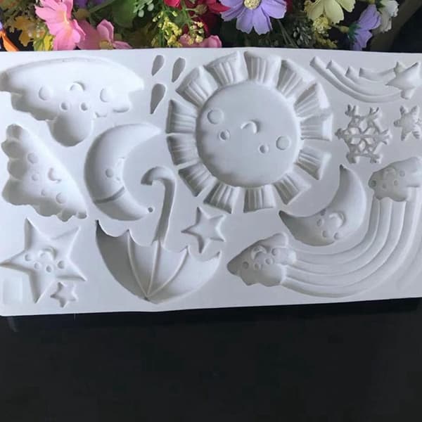 Handgjord 3D Tvål Hantverk Kök Bakning Fond Tvålform för Sol Stjärnor Moln Regnbåge