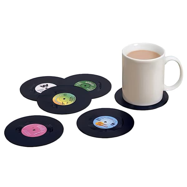 4-pack - Vinyl Record Coasters - Coasters for Glasses Svart black