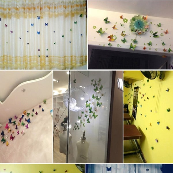 12X 3D Butterfly Wall Sticker Avtagbara dekaler Barn dagis ons Yellow