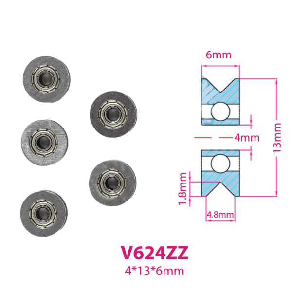 5st V U Spår Rullhjul Kullager Broderi hine Drag V624ZZ 4*13*6mm
