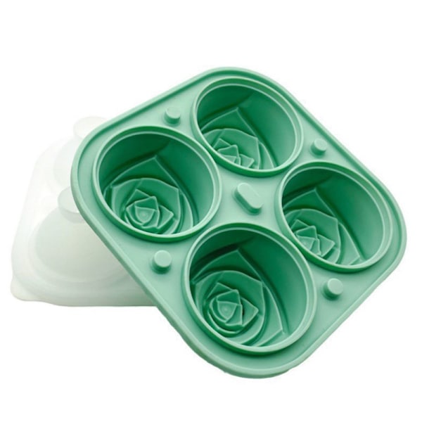 4 Hål 3D Rose Flower Ice Cube Maker Mould Form Green
