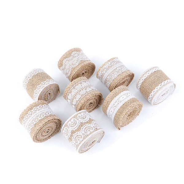 2Meter/Rull Jute Burlap Hessian Lace Band Vit Spetskant Kant 2#
