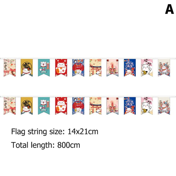 Stil Lucky Cat Hanging String Flag Sushi Restaurant Bunting B D