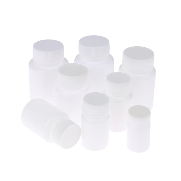 5 st tomma plastflaskor med fast pulver medicin piller C 06