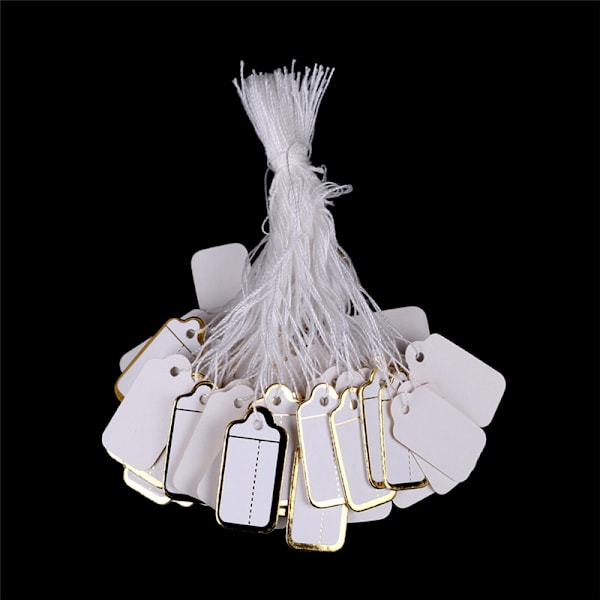 100X Etiketter Tie Strung Strung Pris Biljetter Smycken Watch Cloth Golden 0
