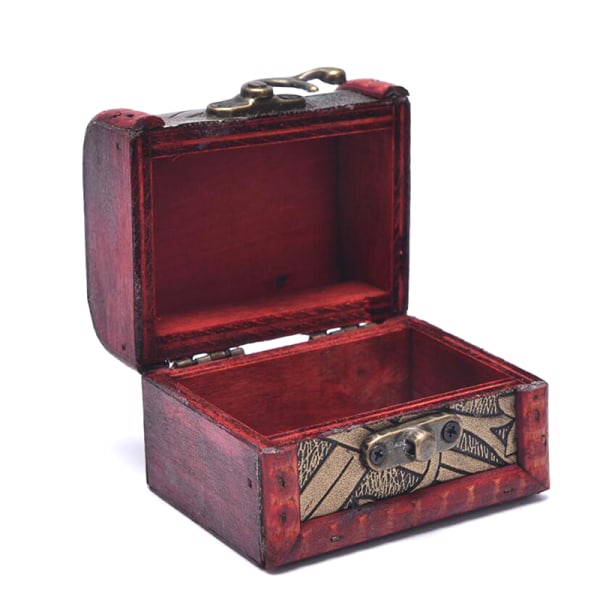 Antik Mini Wood Treasure Chest Förvaringslåda Smycken Organizer D