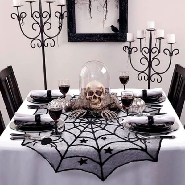 Halloween Dekoration Spets Spider Web Skeleton Skull Bordsduk A