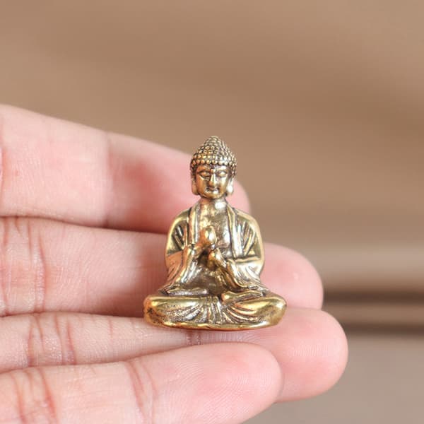 Mini Solid Copper Sakyamuni Buddha Staty Ornament Miniature Fi