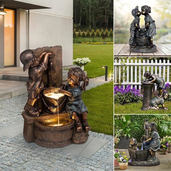 Inomhus/utomhus Fontän Staty Resin Trädgård Skulptur innergård P2