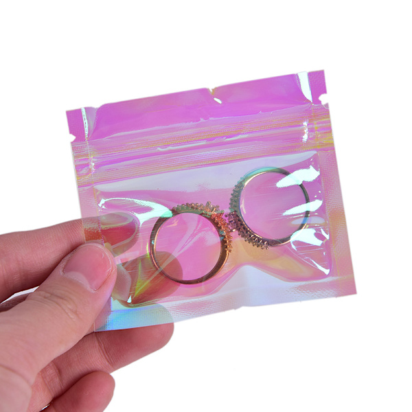100st iriserande zip lock Kosmetisk plast holografisk Z 5.12"*3.45"