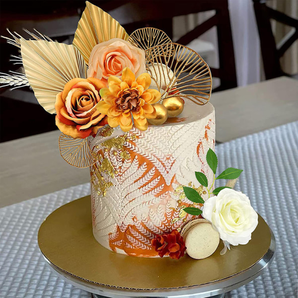 Gyllene palmblad dekoration blomma för tårta topper papper Birthd 03