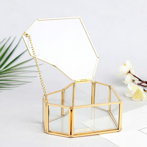 Hjärtform Geometrisk glas smyckeskrin Bröllopsring Box Ring