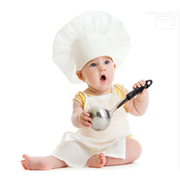 1 set e Baby Chef Förkläde & Hatt För Barn Kostymer Bomull Blend Che men large size