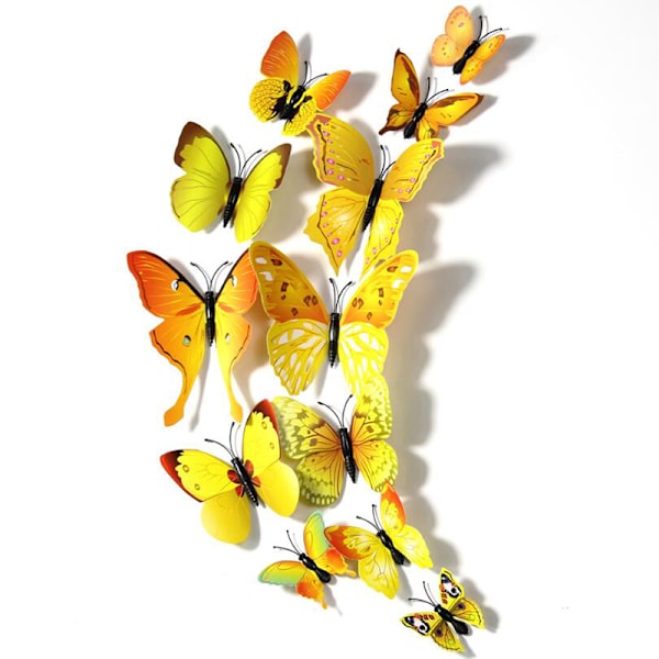 12X 3D Butterfly Wall Sticker Avtagbara dekaler Barn dagis ons Yellow