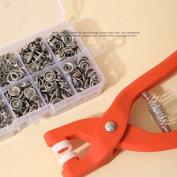 Set Snap Fasteners Kit Tool Metal Snap Buttons Rings med Snabb Plier