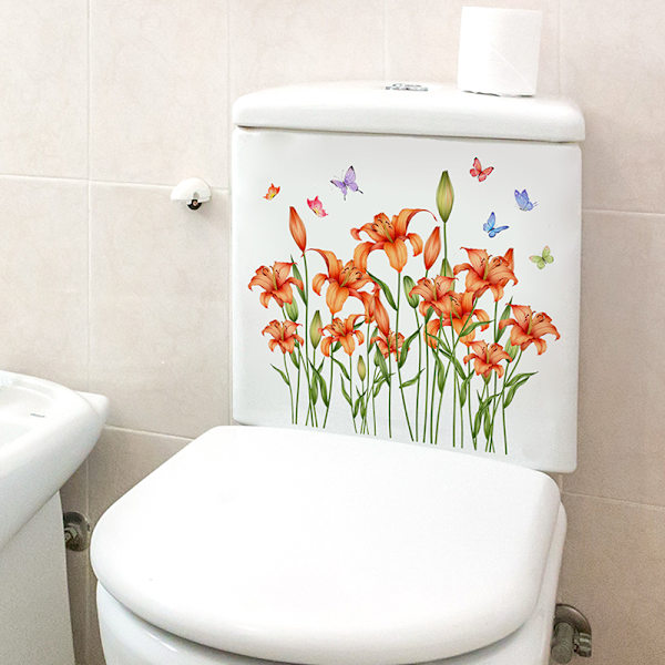 Flower Bird Toilet Sticker Självhäftande avtagbart badrum Wa D