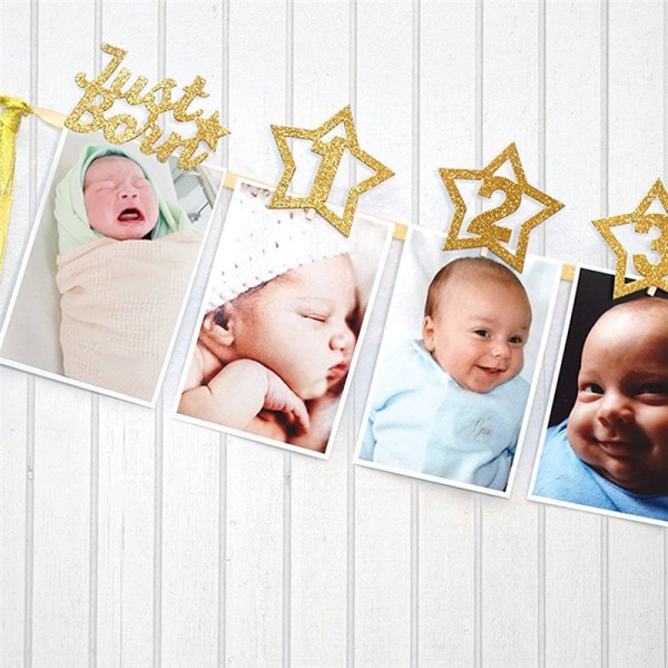 baby tillväxt rekord 1-12 mun foto band banderoll för 1:a födseln